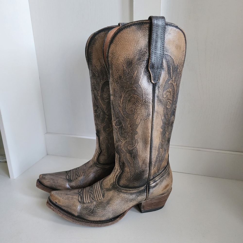 Freebird Steven Woodland Pewter Distressed Leather BoHo festival Cowboy Boot W10